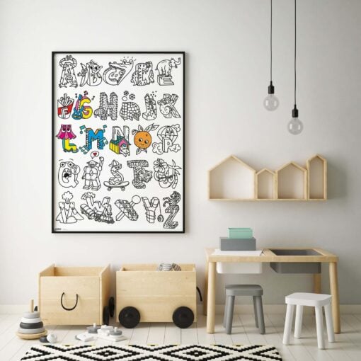 OMY kleurposter ABC, kleurposter, kleurplaat, kleuren, knutselen, kleurboek, creatief speelgoed, omy, wonderzolder.nl