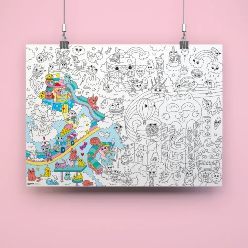 OMY kleurposter kawaii, kleurposter, kleurplaat, kleuren, knutselen, kleurboek, creatief speelgoed, kawaii, omy, wonderzolder.nl