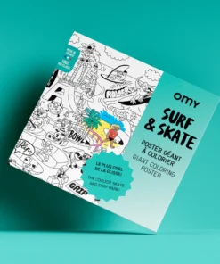 OMY kleurposter surf en skate, kleurposter, kleurplaat, kleuren, knutselen, kleurboek, surfen, skate, creatief speelgoed, omy, wonderzolder.nl