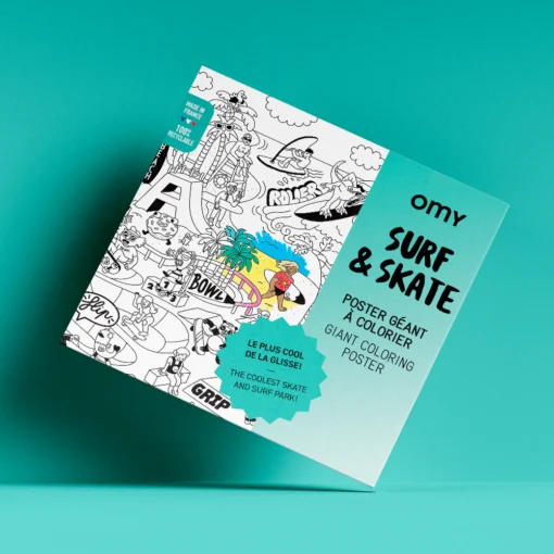 OMY kleurposter surf en skate, kleurposter, kleurplaat, kleuren, knutselen, kleurboek, surfen, skate, creatief speelgoed, omy, wonderzolder.nl