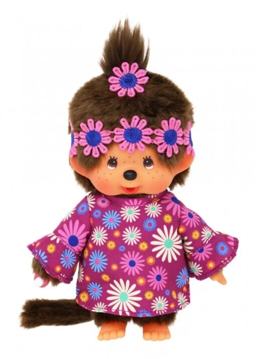 Monchhichi meisje flower power, knuffel, pop, meisje, flower power, japan, monchhichi, wonderzolder.nl