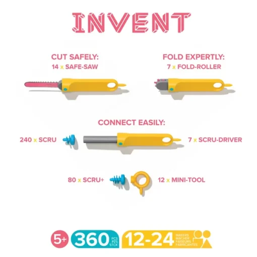 Makedo invent set, makedo, bouwen, karton, schroeven, recycle, wonderzolder.nl