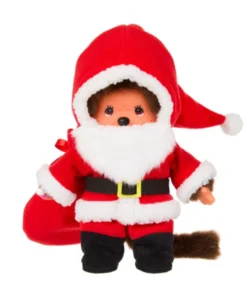 Monchhichi Kerstman, knuffel, pop, aapje, kerst, kerstfeest, kerstman, monchhichi, wonderzolder.nl