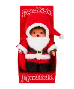 Monchhichi Kerstman, knuffel, pop, aapje, kerst, kerstfeest, kerstman, monchhichi, wonderzolder.nl