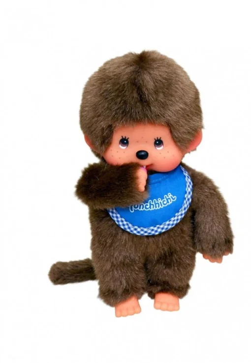 Monchhichi jongen met slab blauw, knuffel, pop, aapje, jongen, blauw, monchhichi, wonderzolder.nl