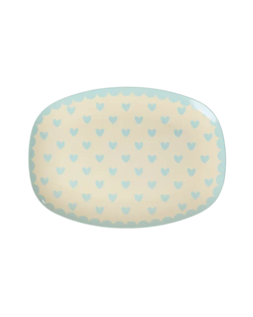RICE plate hearts dark mint, melamine, kinderservies, plate, small, servies, hearts, hartjes, mint, dark mint, blauw, rice, wonderzolder.nl
