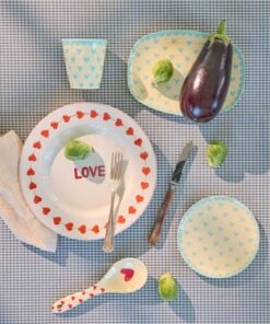 RICE plate hearts dark mint, melamine, kinderservies, plate, small, servies, hearts, hartjes, mint, dark mint, blauw, rice, wonderzolder.nl