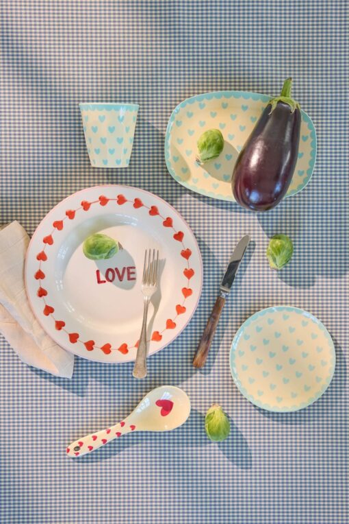 RICE plate hearts dark mint, melamine, kinderservies, plate, small, servies, hearts, hartjes, mint, dark mint, blauw, rice, wonderzolder.nl