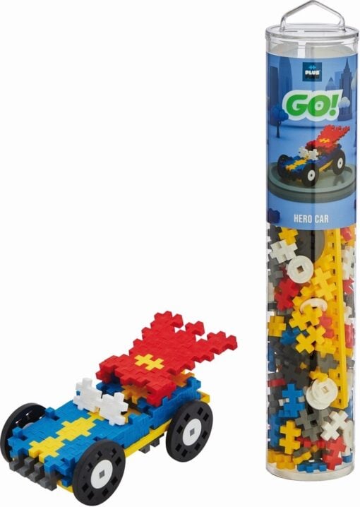 Plus-Plus tube auto held 200 stuks, hero car, held, auto, bouwen, bouwstenen, tube, 200 stuks, plus-plus, wonderzolder.nl