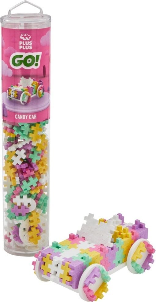 Plus-Plus tube snoep 200 stuks, candy car, snoep, candy, auto, bouwen, bouwstenen, tube, 200 stuks, plus-plus, wonderzolder.nl