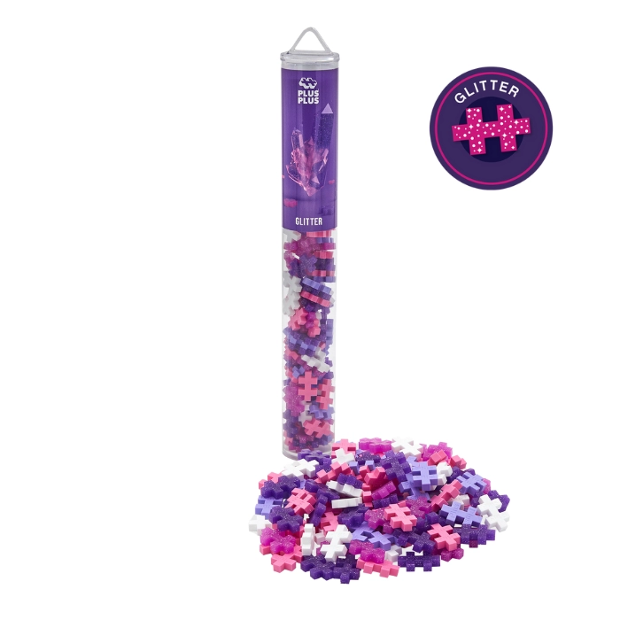Plus-plus tube glitter 100 stuks, paars, glitter, bouwspeelgoed, 100 stuks, creatief speelgoed, plus-plus, wonderzolder.nl