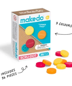 Makedo scru dot, summer daze, geel, oranje, rood, bouwen, educatief speelgoed, karton, recycle, makedo, kindergereedschap, wonderzolder.nl