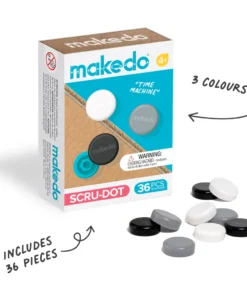 Makedo scru dot, time machine, zwart, grijs, wit, bouwen, educatief speelgoed, karton, recycle, makedo, kindergereedschap, wonderzolder.nl