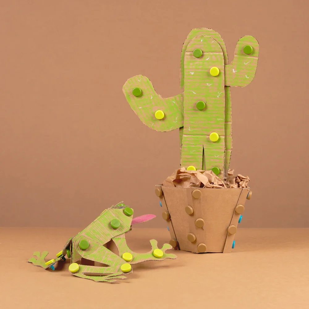 Makedo scru dot, wild things, groen, grijs, bouwen, educatief speelgoed, karton, recycle, makedo, kindergereedschap, wonderzolder.nl