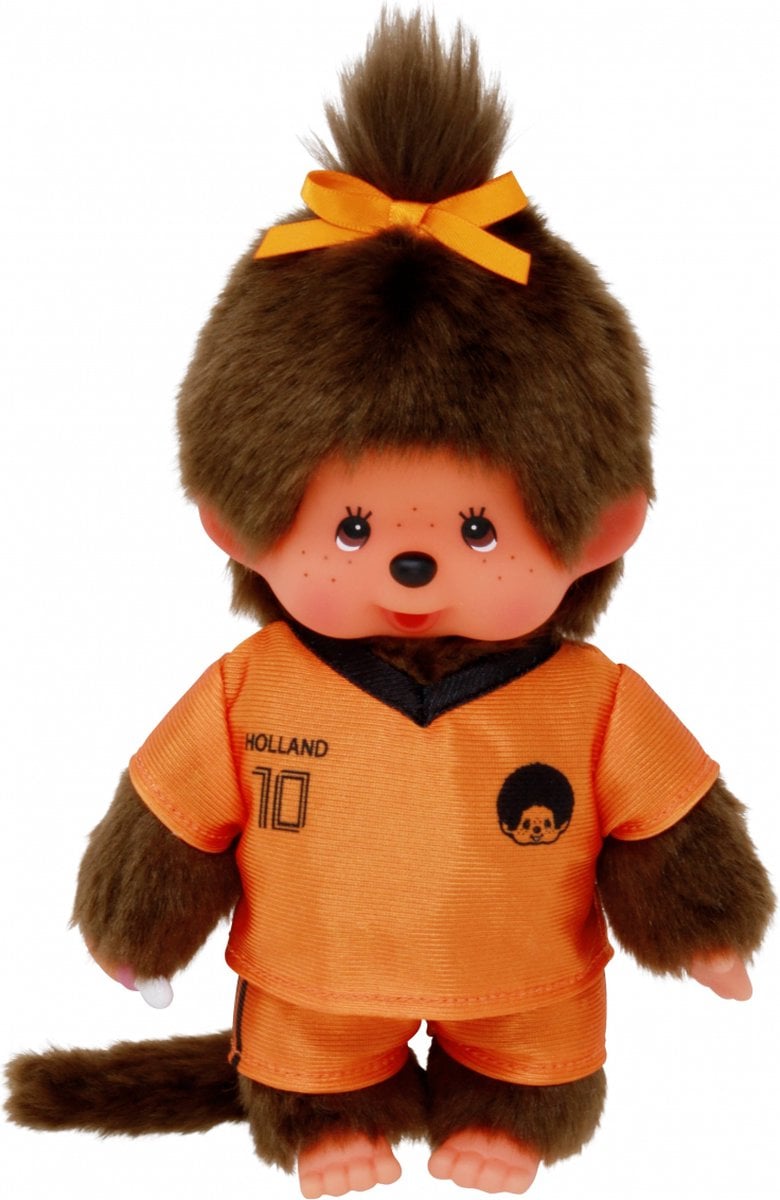 Monchhichi meisje voetbal, monchhichi, aapje, voetbal, meisje, oranje, nederlands elftal, wonderzolder.nl