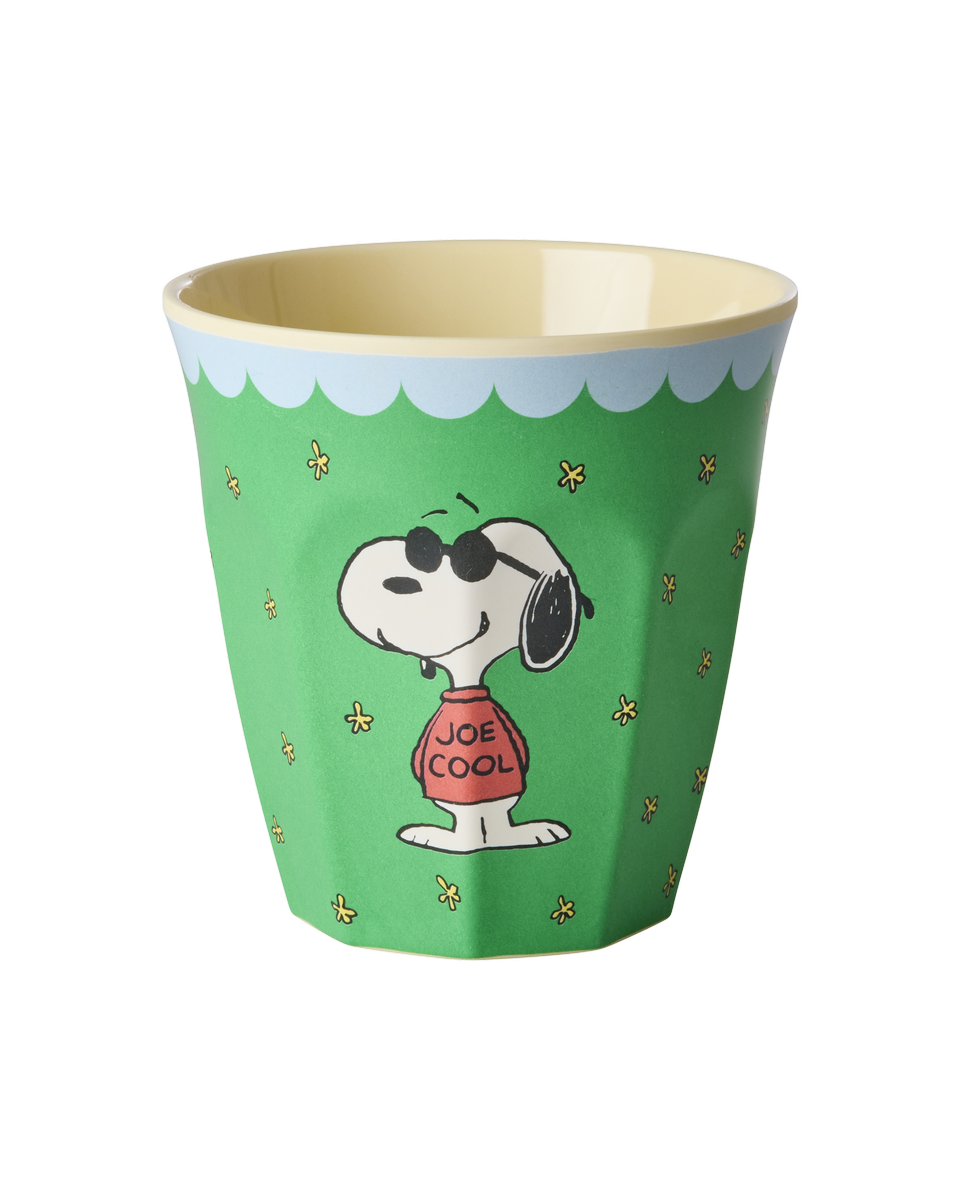 RICE beker Snoopy Green, melamine, kinderbeker, beker, snoopy, peanuts, medium cup, green, groen, rice, wonderzolder.nl
