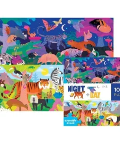 Crocodile Creek tegenstellingen puzzel dag en nacht dieren, tegenstellingen, dag, nacht, dieren, vloerpuzzel, 100 stukjes, crocodile creek, wonderzolder.nl
