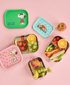 RICE lunchbox Snoopy Green, lunchbox, large, rvs lunchbox, rvs broodtrommel, broodtrommel. snoopy, green, groen, rice, wonderzolder.nl