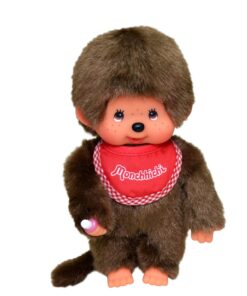 Monchhichi jongen met slab rood, monchhichi, jongen, aapje, knuffel, pluche, rode slab, wonderzolder.nl