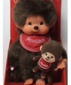 Monchhichi meisje met mini monchhichi, aapje, knuffel, baby, pop, monchhichi, wonderzolder.nl