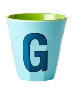RICE melamine cup medium letter G blauw, letterbeker, letter beker, RICE, beker alfabet, alfabet, wonderzolder.nl