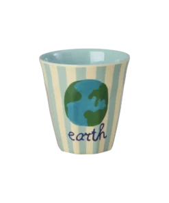 RICE beker ABC Earth, small cup, kleine beker, kinderbeker, melamine, kinderservies, earth, RICE, wonderzolder.nl