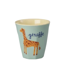 RICE beker ABC Giraffe Blue, small cup, kleine beker, kinderbeker, melamine, kinderservies, giraffe, RICE, wonderzolder.nl