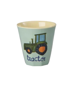 RICE beker ABC Tractor, small cup, kleine beker, kinderbeker, melamine, kinderservies, tractor, RICE, wonderzolder.nl