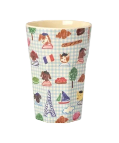RICE beker Blue Kids in Paris large, melamine, beker, large cup, servies, kinderbeker, blue kids in paris, parijs, blauw, blue, rice, wonderzolder.nl