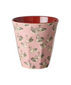 RICE beker Swan in Paris, melamine, kinderservies, beker, medium cup, swan in paris, zwaantjes, roze, pink, rice, wonderzolder.nl