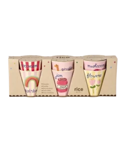 RICE bekerset ABC pink, small cups, melamine, kleine bekers, kinderservies, kinderbekers, roze, ABC, Pink, RICE, wonderzolder.nl