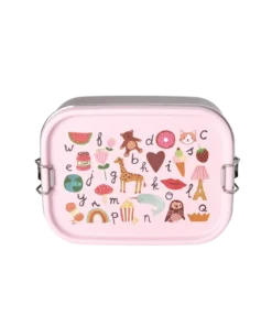 RICE lunchbox ABC Pink, lunchbox, rvs lunchbox, broodtrommel, ABC pink, rice, wonderzolder.nl