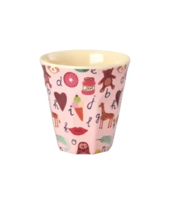 RICE beker ABC Pink small, melamine, kinderservies, kinderbeker, small cup, abc, pink, roze, rice, wonderzolder.nl