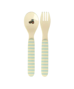 RICE bestek ABC Blue, bestek, lepel, vork, melamine, ABC, blue, blauw, kinderservies, rice, wonderzolder.nl