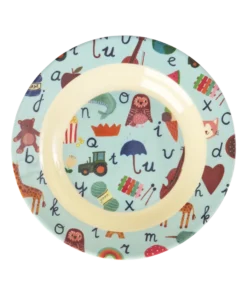 RICE diep kinderbord ABC Blue, melamine, kinderservies, diep bord, kinderbord, ABC blue, blauw, ABC, rice, wonderzolder.nl