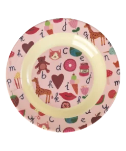 RICE diep kinderbord ABC Pink, melamine, kinderservies, diep bord, kinderbord, ABC pink, roze, ABC, rice, wonderzolder.nl