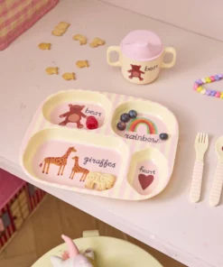 RICE kinderbord met vakken ABC Pink, melamine, kinderbord, bord, bord met vakken, roze, ABC Pink, rice, wonderzolder.nl