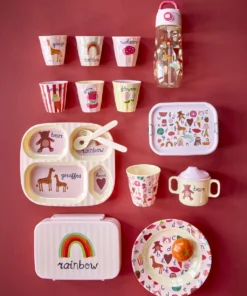 RICE kinderbord met vakken ABC Pink, melamine, kinderbord, bord, bord met vakken, roze, ABC Pink, rice, wonderzolder.nl