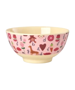 RICE kom ABC Pink, melamine, kinderservies, kom, bowl medium, ABC Pink, roze, ABC, rice, wonderzolder.nl
