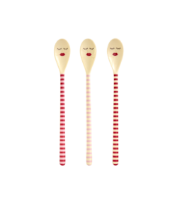 RICE Latte Macchiato Lepels Pink Red Striped, melamine, lepels, lange lepels, rood, roze, gestreept, latte macchiato, rice, wonderzolder.nl