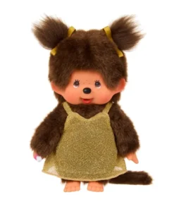 Monchhichi meisje gouden glitterjurk, knuffel, aapje, monchhichi, japan, glitterjurk, goud, wonderzolder.nl