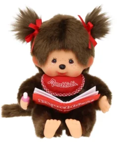 Monchhichi meisje met boek, knuffel, aapje, japan, boek, monchhichi, wonderzolder.nl