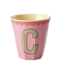 RICE beker letter C roze vintage, melamine, kinderbeker, letterbeker, roze, vintage, rice, wonderzolder.nl