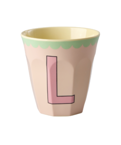 RICE beker letter L roze vintage, melamine, kinderbeker, letterbeker, roze, vintage, rice, wonderzolder.nl