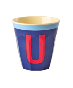 RICE beker letter W blauw vintage, melamine, kinderbeker, letterbeker, blauw, vintage, rice, wonderzolder.nl